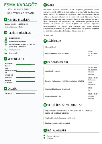 Yönetici Asistanı Cv Örnekleri cv indir